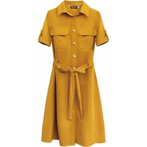 Dámské šaty v hořčicové barvě s knoflíky a páskem (292ART) žlutá XL (42)