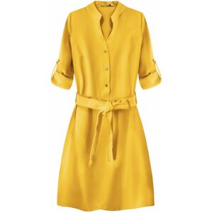 Žluté šaty s ohrnovacími rukávy (207ART) Žlutá XL (42)