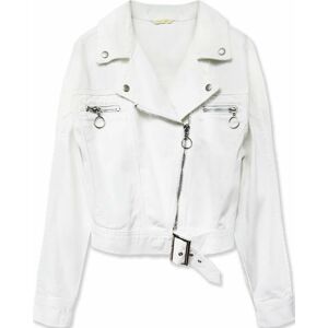 Krátká bílá dámská džínová bunda s límcem (H115) bílá M (38)