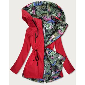 Oboustranná dámská bunda červená/se vzorem listů s kapucí (SS65) Červené 52