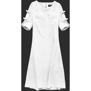 Jednoduché šaty ve smetanové barvě s mašličkami (87/2ART) bílá S (36)