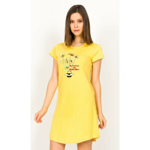 Dámská noční košile s krátkým rukávem Vilma - Vienetta žlutá s potiskem L