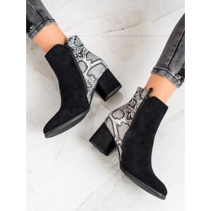 Designové dámské  kotníčkové boty černé na širokém podpatku 39
