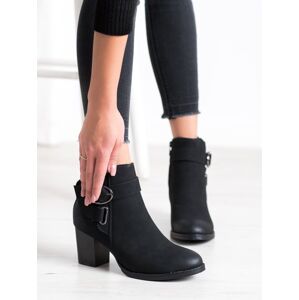 Exkluzívní černé  kotníčkové boty dámské na širokém podpatku 38