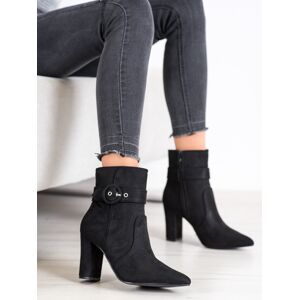 Exkluzívní  kotníčkové boty černé dámské na širokém podpatku 36