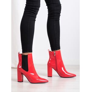 Exkluzívní  kotníčkové boty červené dámské na širokém podpatku 39