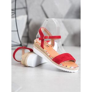 Krásné  sandály červené dámské na klínku 40