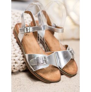 Luxusní šedo-stříbrné dámské  sandály bez podpatku 37