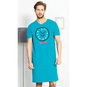 Pánská noční košile s krátkým rukávem Kamasutra clock - Cotton shop tyrkysová M
