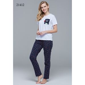 Dámské pyžamo (krátké rukávy/dlouhé kalhoty) 21412 bílá 40