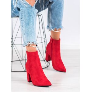 Výborné červené dámské  kotníčkové boty na širokém podpatku 37